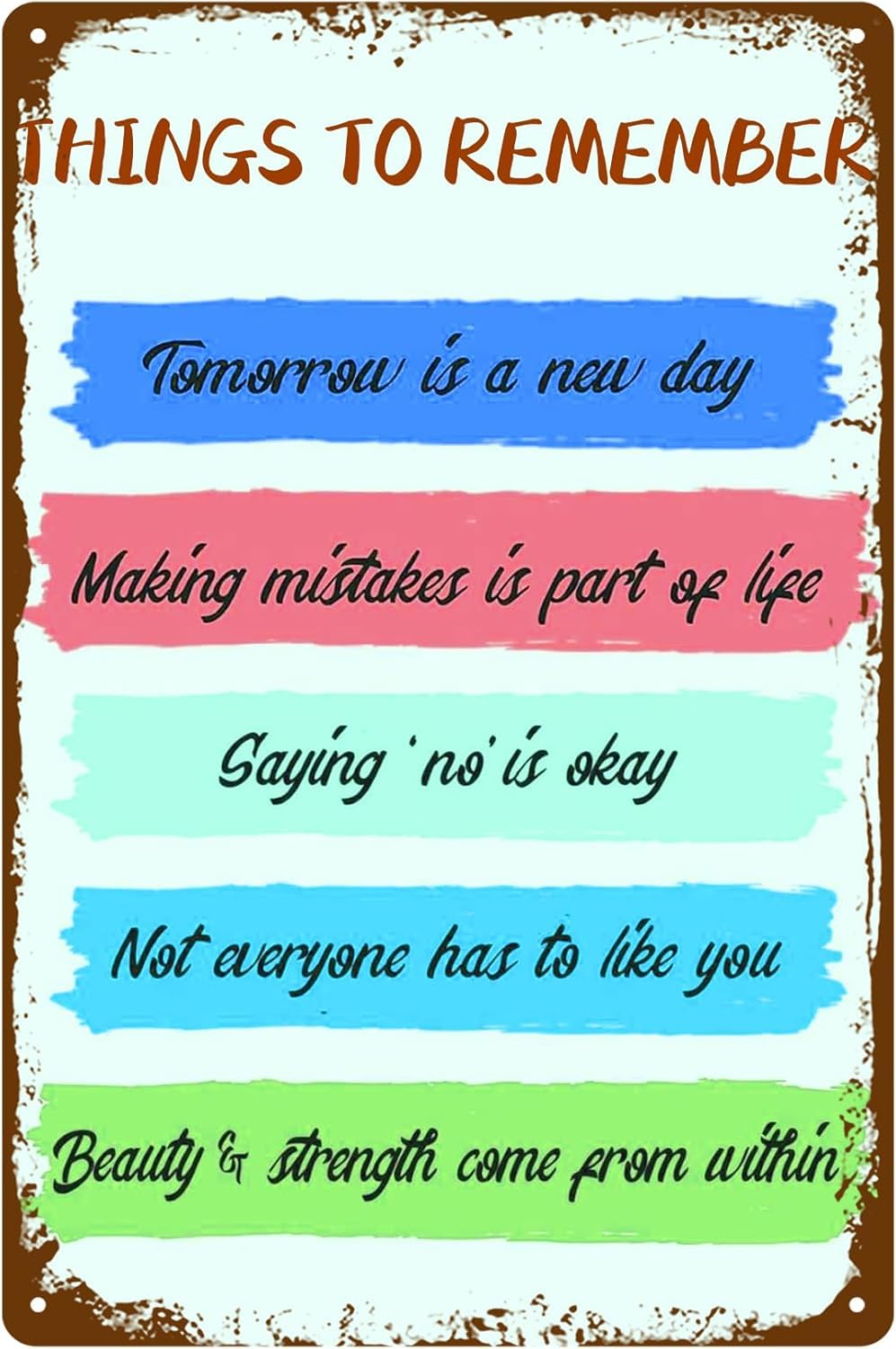 SMAZDFXX Funny Decorations Things to Remember Tin Sign Vintage Positive Inspirational Quotes Wall Decor for Women Girls Teens Motivational Wall Art Poster 12"x16"