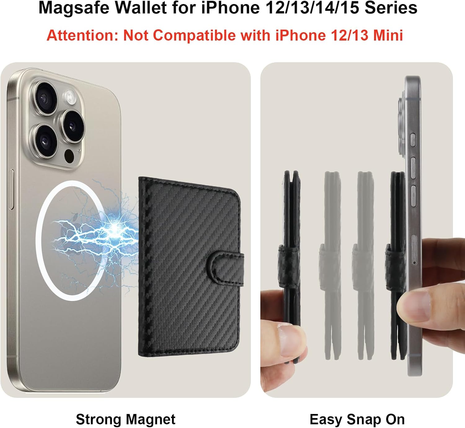Bocasal for MagSafe Card Wallet for iPhone, Carbon Fiber Black image 2