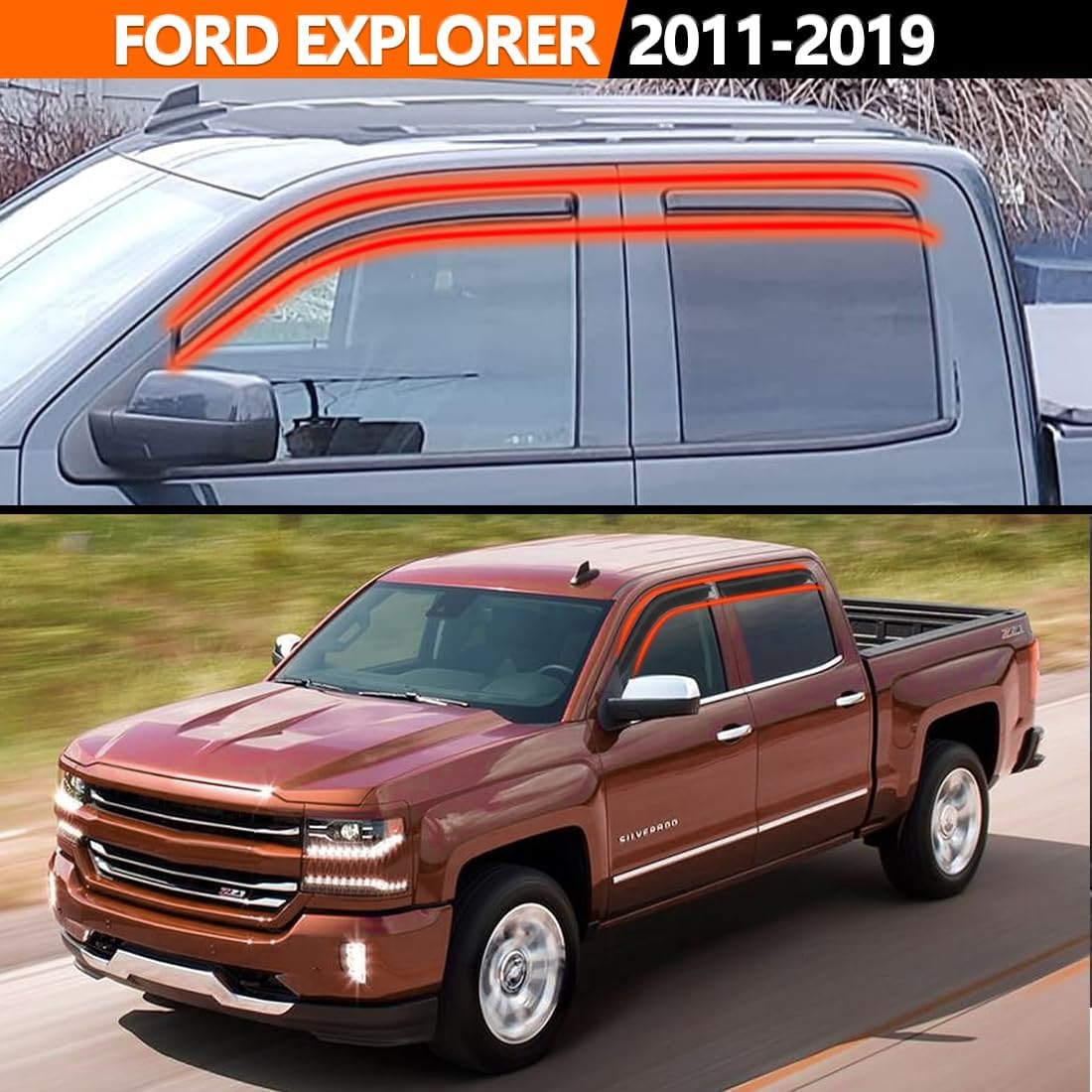 in-Channel Rain Guards for Chevrolet Silverado & GMC Sierra 2014-2019 Crew Cab | Window Deflectors, Vent Window Visors, Wind Guards, Car Window Protector – 4PCS