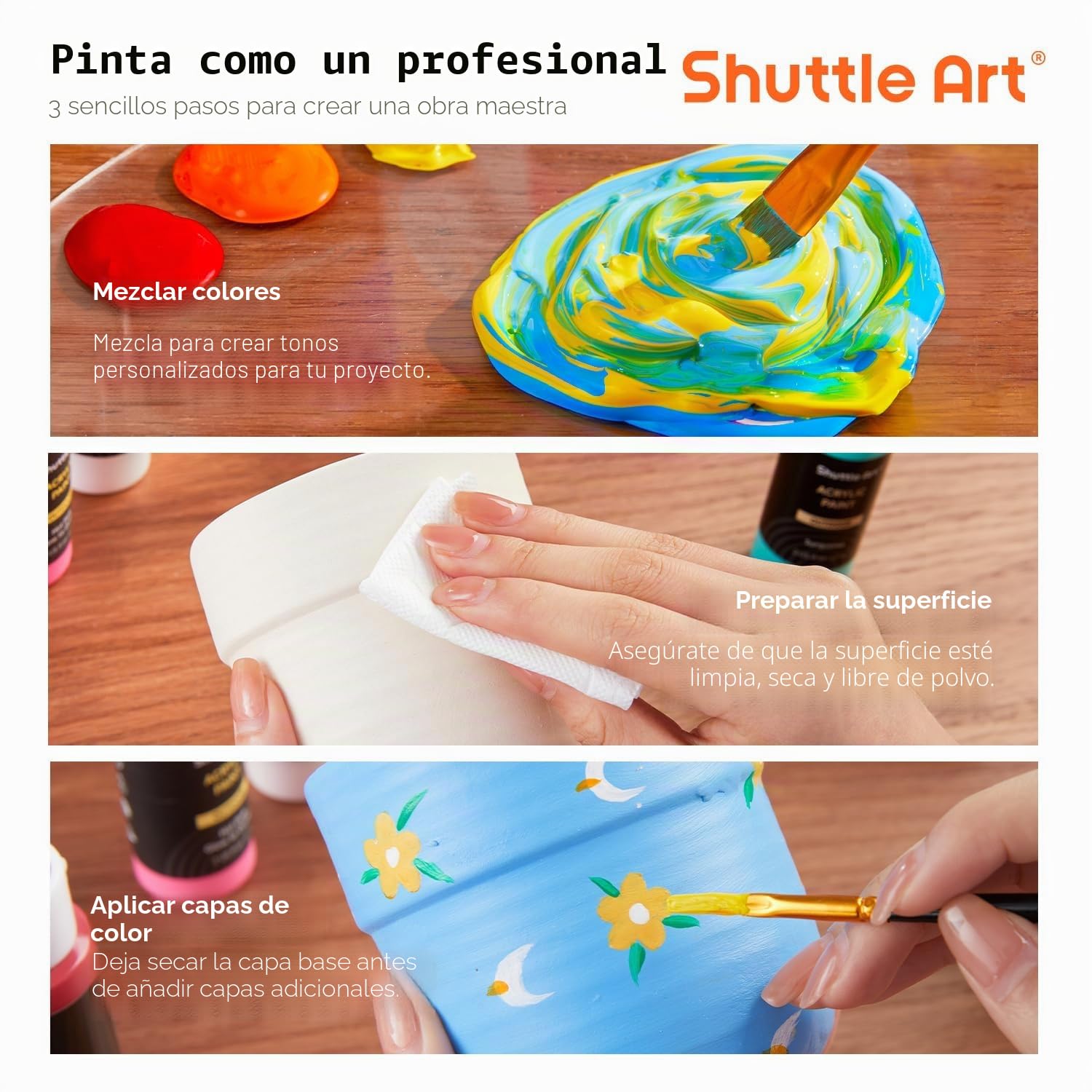 Shuttle Art Pintura Acrílica para Exteriores, 36 Colores Pintura Acrílica Impermeable 60ml con 10 Pinceles 1 Paleta, Pinturas para Artistas, Principiantes sobre Rocas, Madera, Estatuas de Jardín