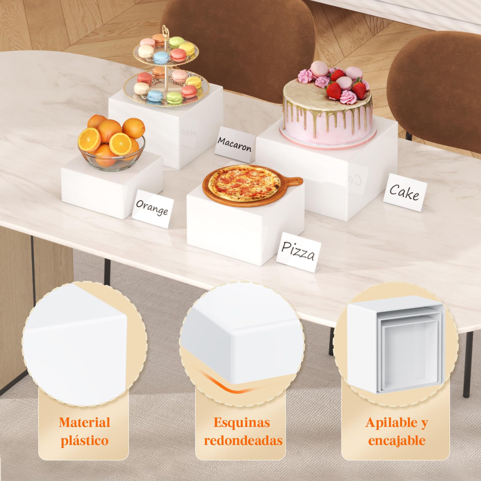 Lifewit Espositore da Buffet per Aperitivo, Supporti in Plastica per Torte, Dessert, Oggetti da Collezione, Gioielli, Supporto Cubico Annidabile, Bianco, Set di 6 (16/16/18/20/21/25 cm)