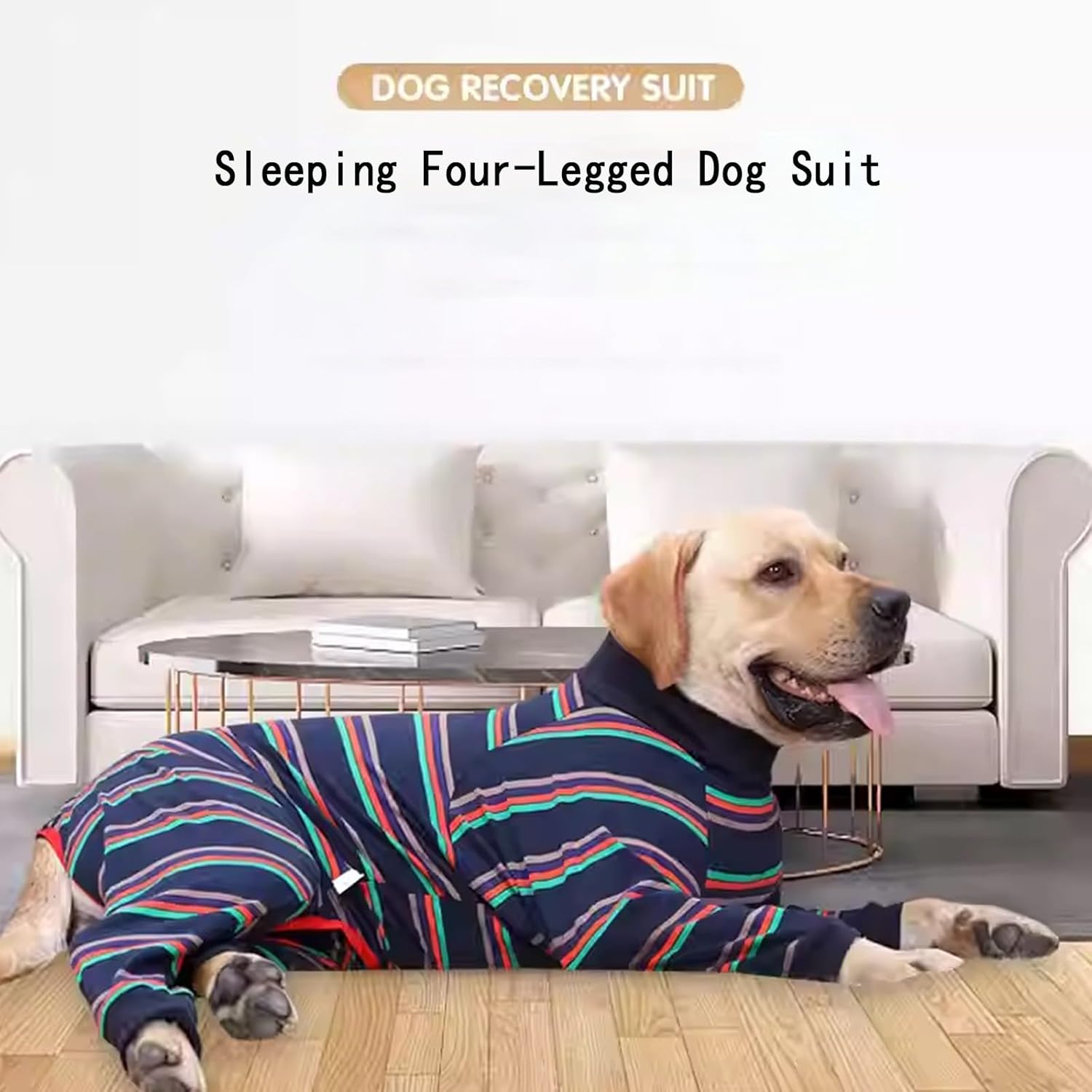 犬パジャマ秋の冬の大型犬用暖かい回復スーツストライプ4脚プルオーバー伸縮性パジャマペットの寒い天気