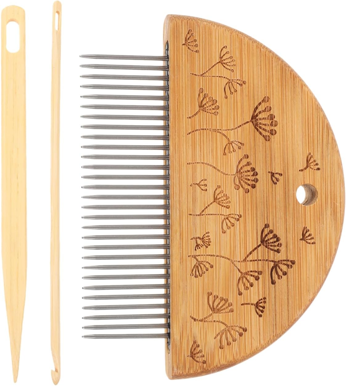 TEHAUX 1 Set Loom Steel Comb Wooden Knitting Needles Set Hand Loom Tools for Tapestry Weaving DIY Craft Kit