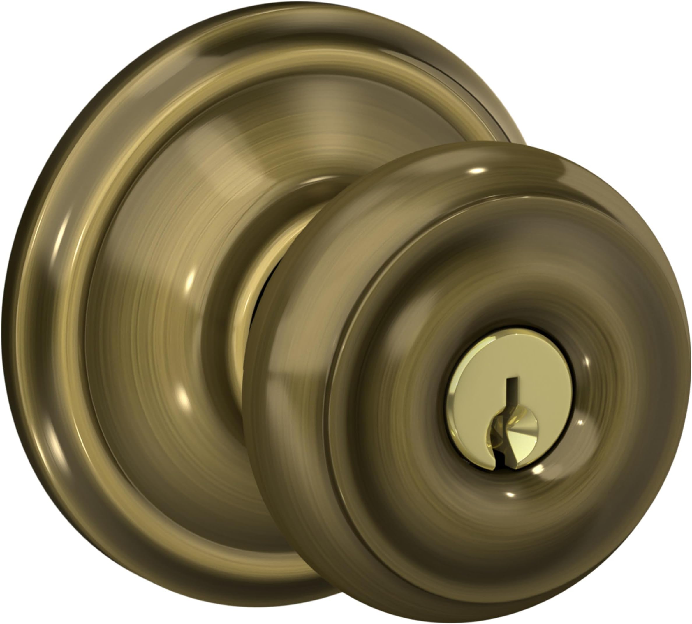 SCHLAGE Georgian Keyed Entry Door Knob, Interior/Exterior, Antique Brass