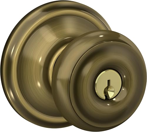 SCHLAGE Georgian Keyed Entry Door Knob, Interior/Exterior, Antique Brass