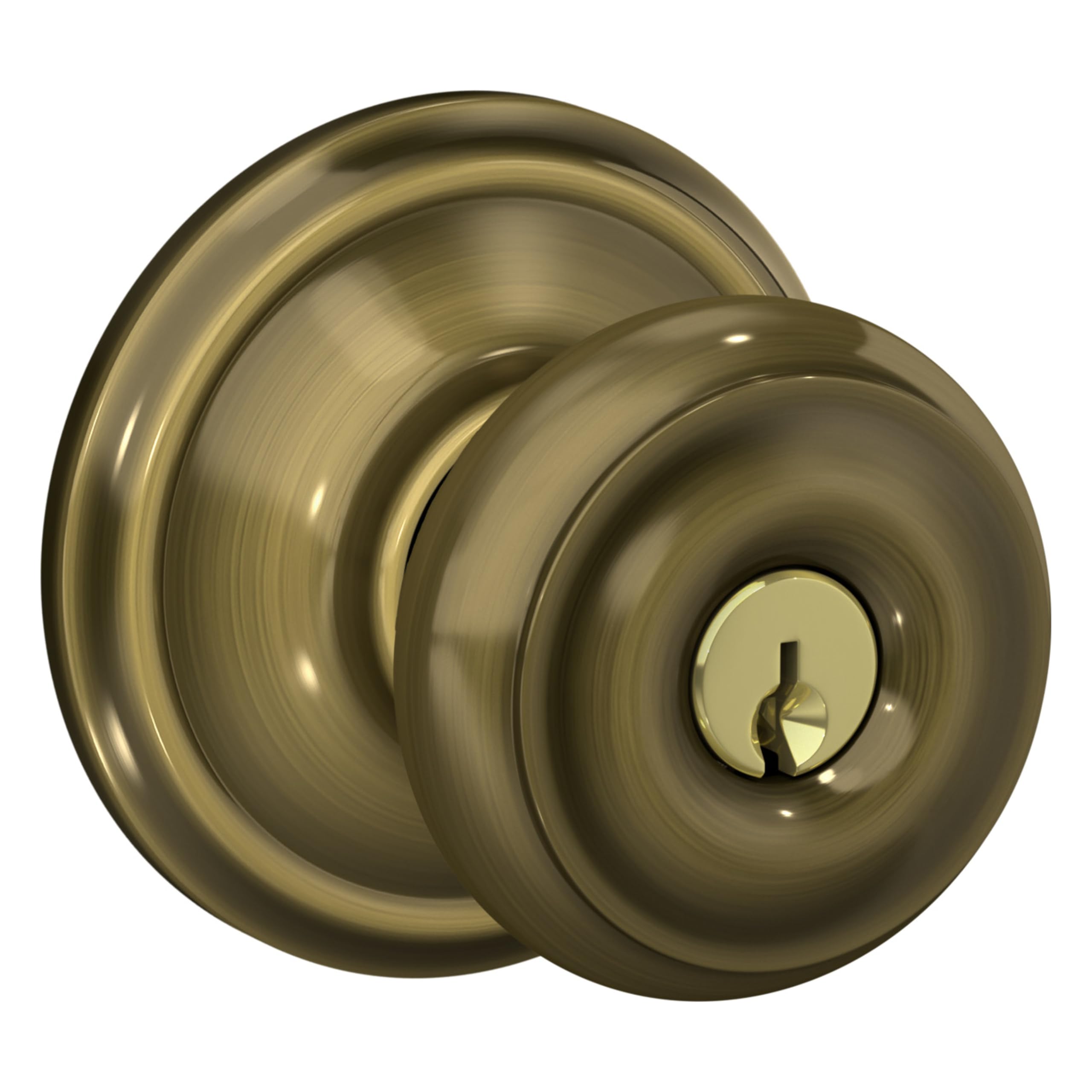 SCHLAGE Georgian Keyed Entry Door Knob, Interior/Exterior, Antique Brass