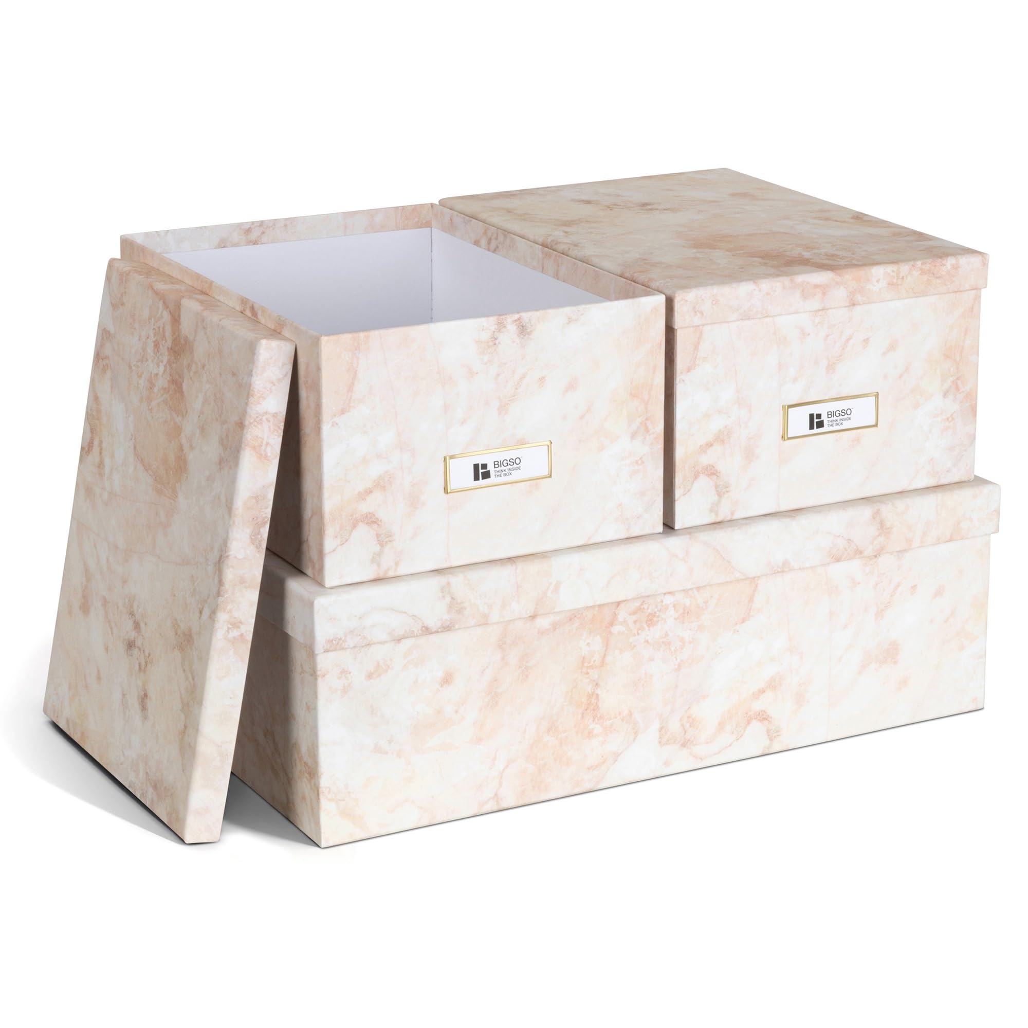 BIGSO INGE 3er-Set Aufbewahrungsboxen für das Schlaf-, Kinder-, Arbeits- oder Badezimmer – Ordnungsbox mit Deckel – Aufbewahrungskisten in Leinenoptik – beige