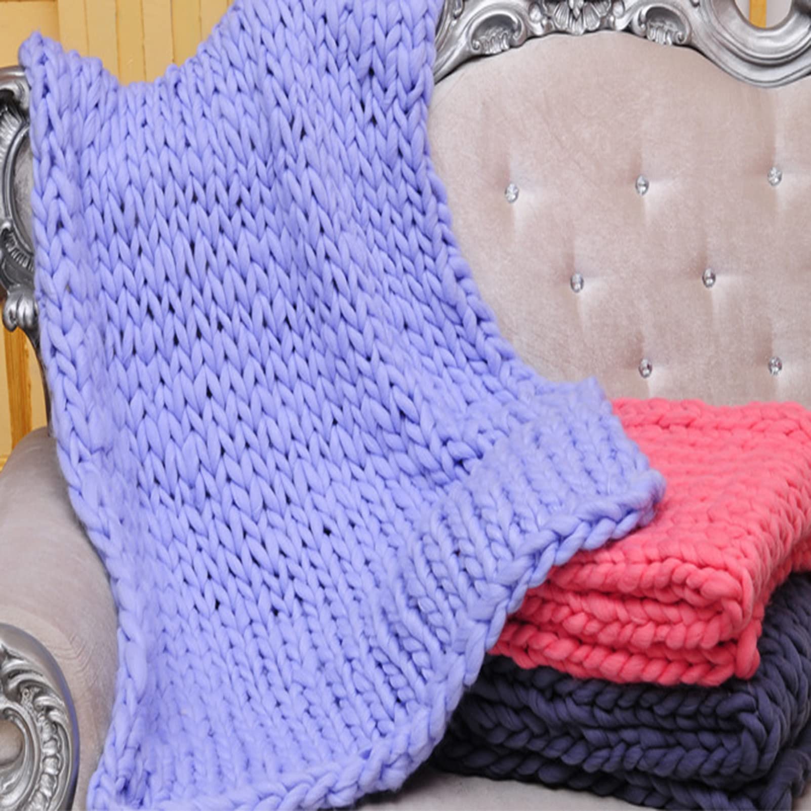 Coperta in lana grossa lavorata a maglia, 120 x 150 cm, morbida ciniglia, per decorazione domestica, 100 x 120 cm