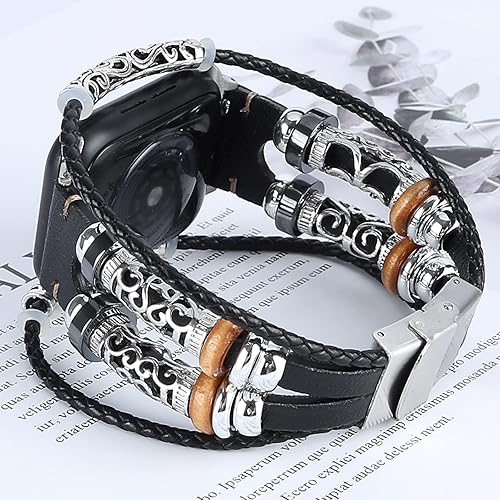 Miniatura 3 de Correa compatible con Apple Watch 1.73", 1.65", 1.58", 1.5" (44, 42, 40, 38 mm) de cuero hechas a mano correa de cuentas bohemias para mujer y