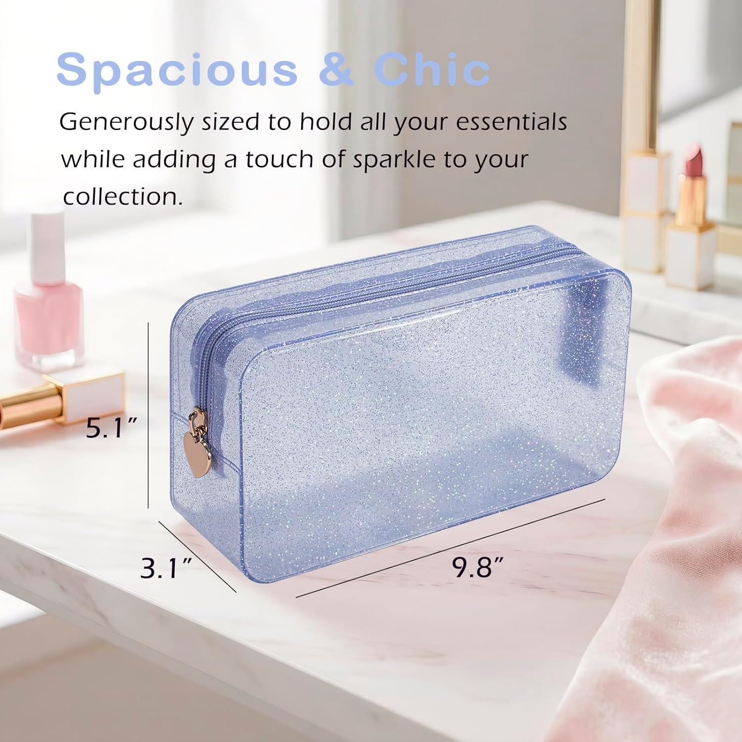 PVC Jelly Travel Makeup Bag,Waterproof Cosmetic Bag/Case with Zipper, Toiletry SPF Bag for Sunscreen, Skincare, and Daily Essentials (03 Silver)