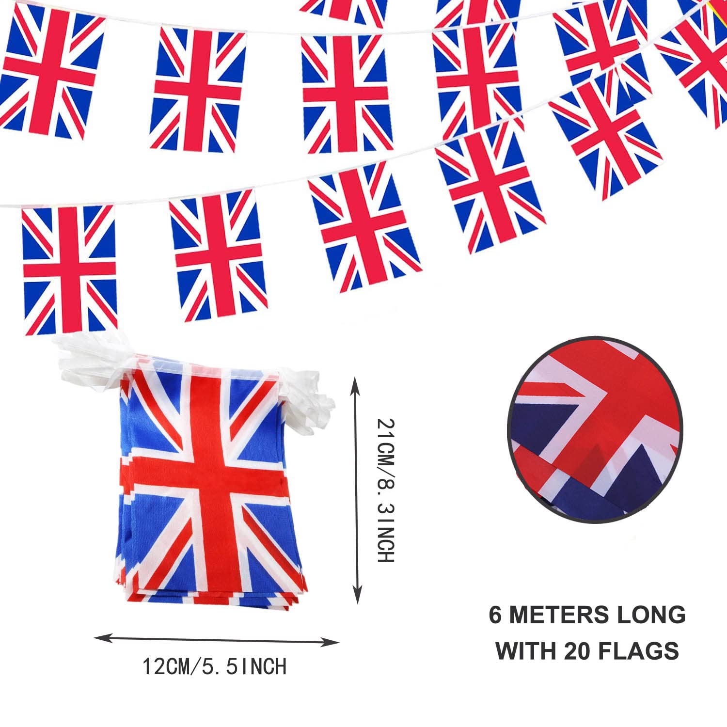 Bunting for King Charles III,Union Jack Bunting Flags,6M 20Pcs Rectangular King Charles III Union Jack Coronation Souvenir Flag Decorations UK Themed Bunting Banner - Image 2