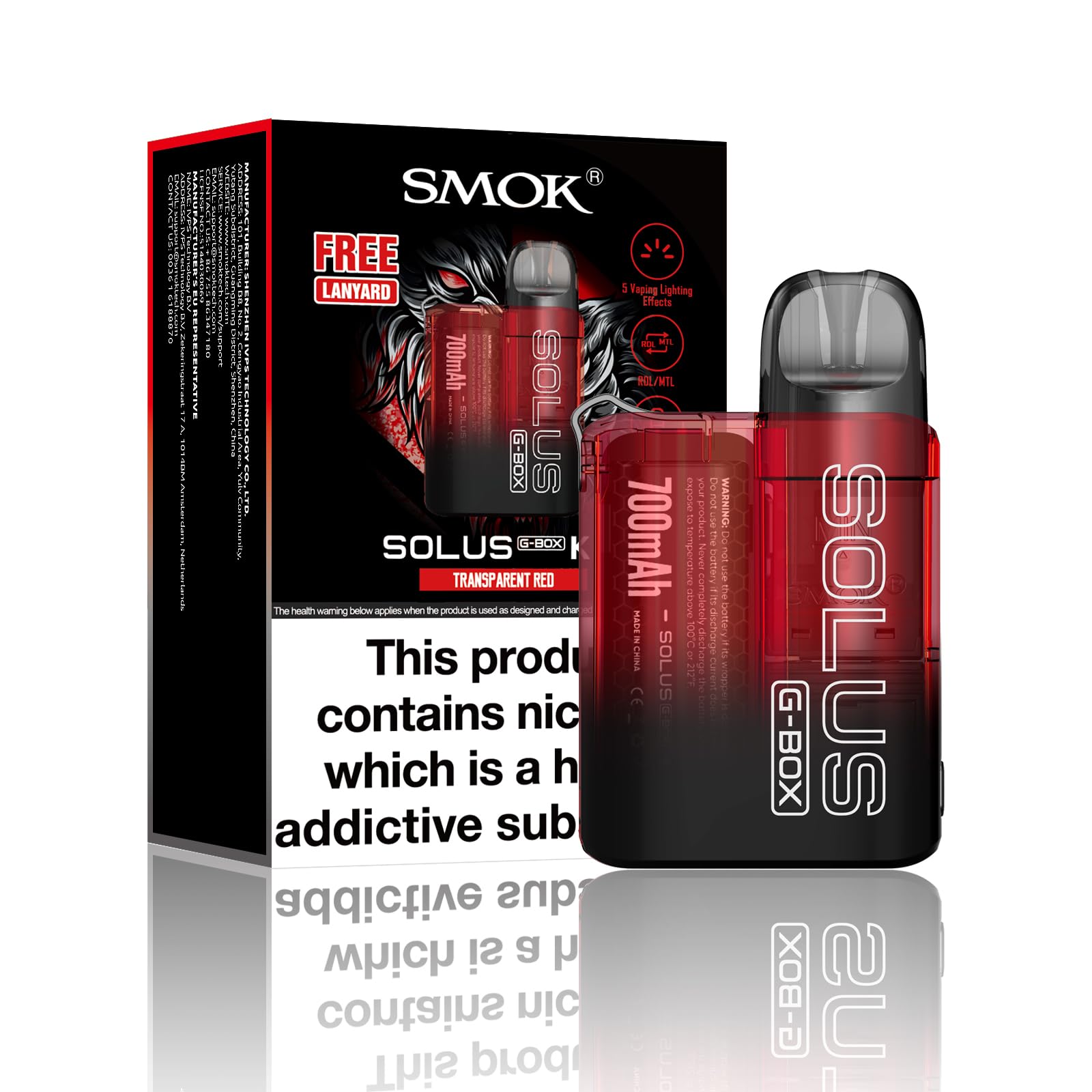 SMOK Solus G-BOX Kit E Cigarettes Vape Kit (Transparent Red) Futuristic Look and Comfortable Hold Vape Pod Kit No Nicotine