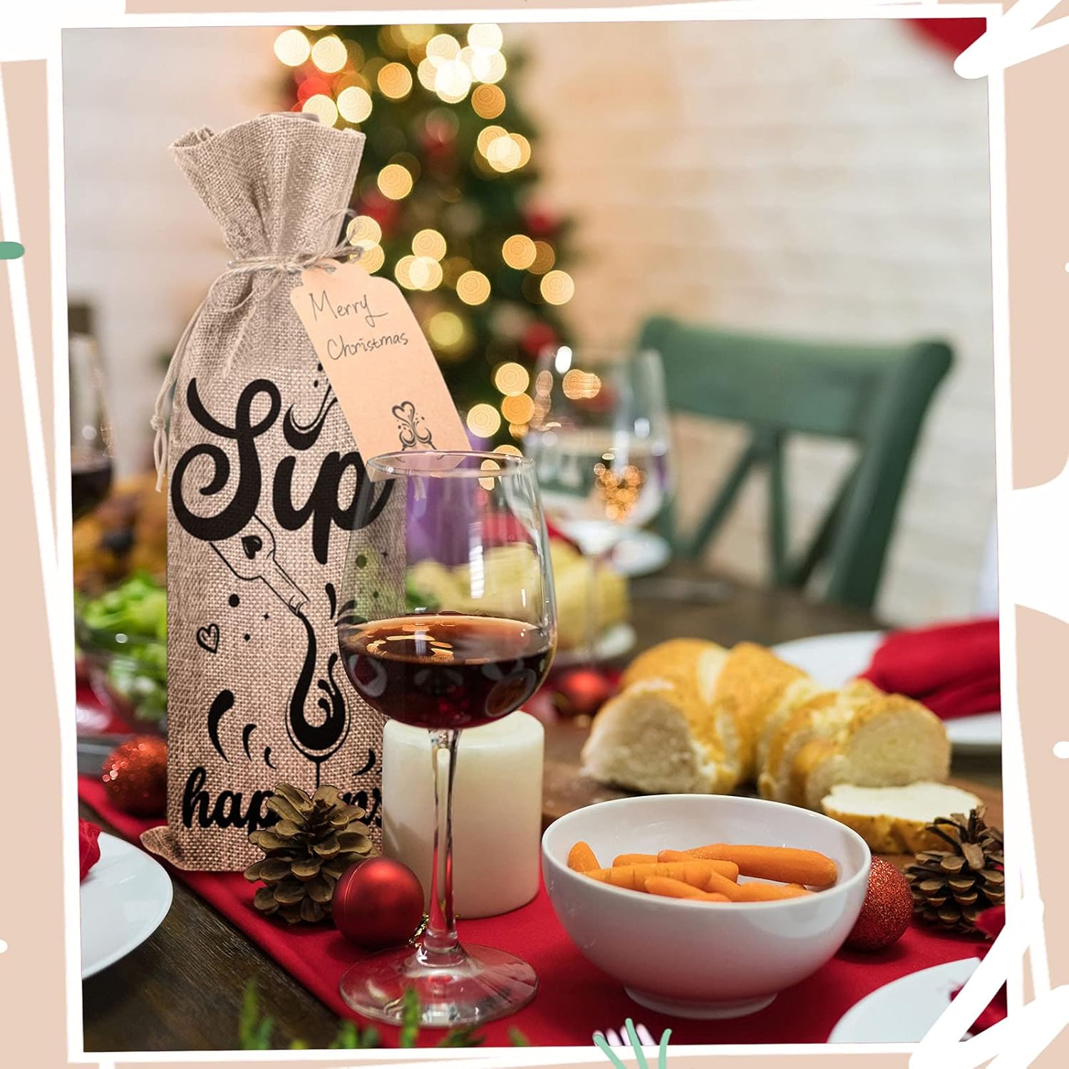 Shappy 10 Pieces Christmas Wine Bags for Bottles Gifts Linen Champagne Cloth Bags with Drawstring Cover for Wedding Birthday(Natural) - Image 4