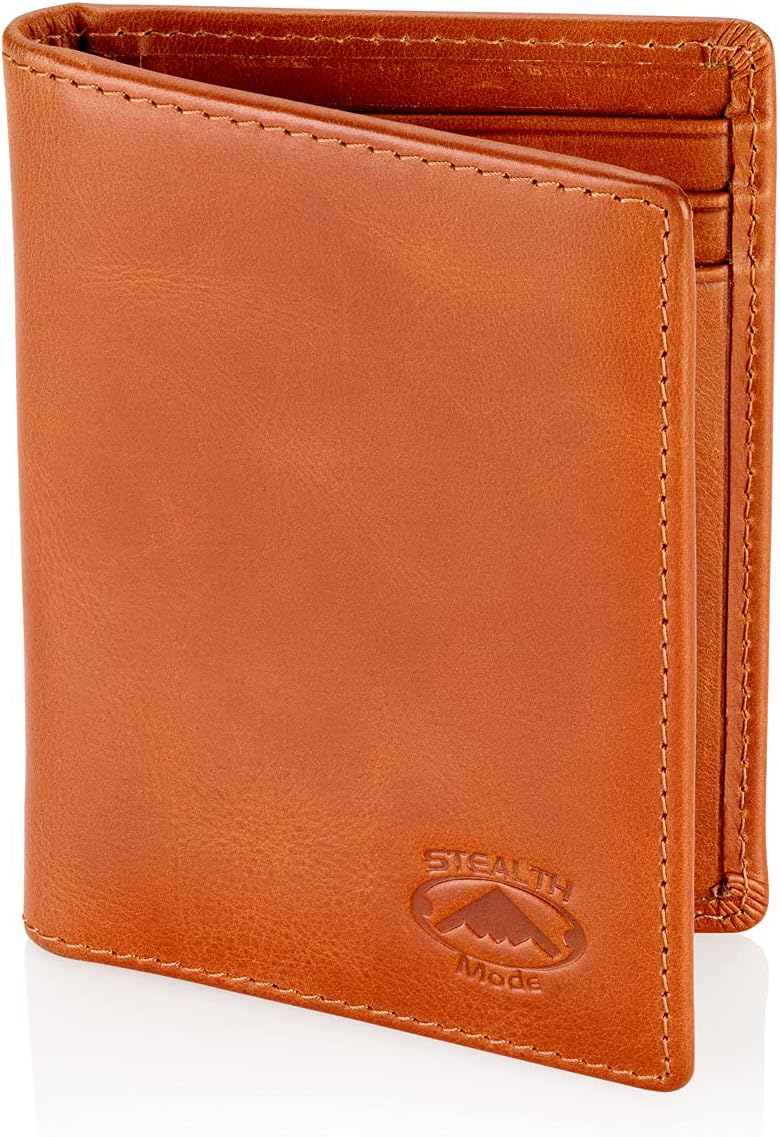 Stealth Mode Men's Slim Front Pocket Wallet - RFID Blocking, Thin Minimalist Bifold Design, Genuine Leather - ID Badge Window and 5 Sleeves for Money, Credit and Debit Cards, Driver's License - Brown - Image 8