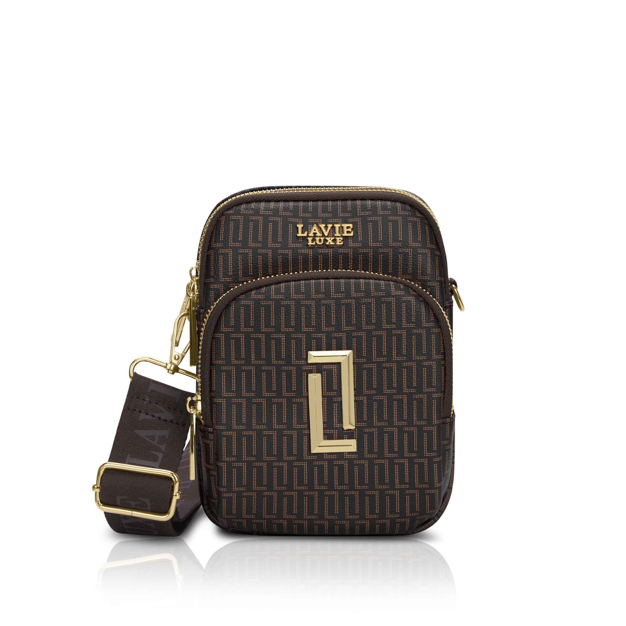 lavie luxe Women's Monogram Mobile26 Vertical 3-Compartment Crossbody Sling Bag | Ladies Purse Handbag | Gift for Women-picture-57