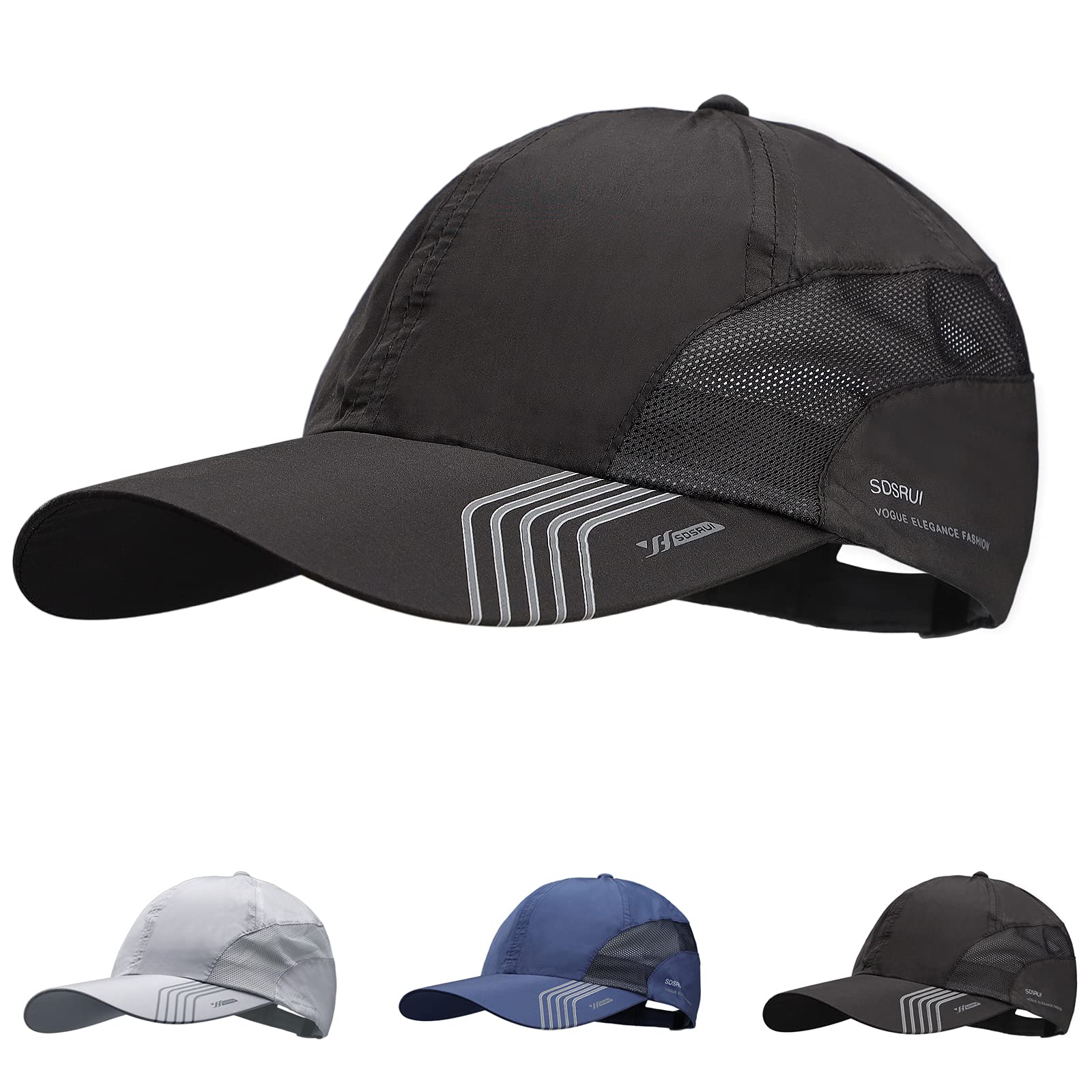 XGOPTS Quick Dry Baseball Cap - Lightweight Breathable Adjustable UV-Protection Cap for Outdoor Activities Sport Running - Men Woman Unisex 56-60cm (Black)