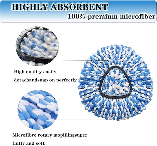 Miniatura 4 de Cabezales de repuesto para mopa O-Ceda Easy Wrin Spin Mop, repuestos de microfibra giratoria, 4 paquetes de repuesto de cabezal de trapeador, fácil