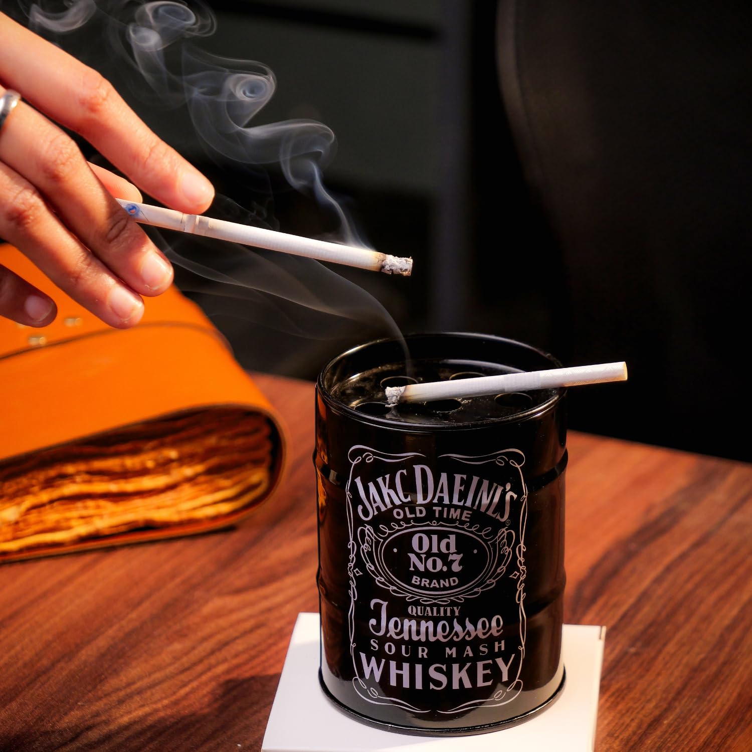 NYRWANA Ashtray, Multipurpose Holder Gift Items | Ashtray for Cigarette Stylish Aluminum Oil Drum Can Barrel Shaped (Black)