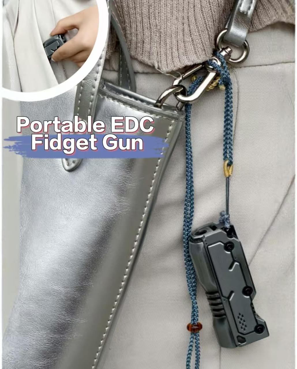 Metal Haptic Magnetic Slider - Robot Gun Fidget Toy for Adults (ADHD Focus), Stress & Anxiety Relief, Portable EDC Heavy Duty Fidget - Antique Silver