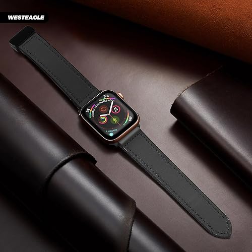 Miniatura 8 de Correa magnética de cuero compatible con Apple Watch Band de 1.929 in, 1.772 in, 1.732 in, 1.654 in, cuero genuino con hebilla magnética, correa de