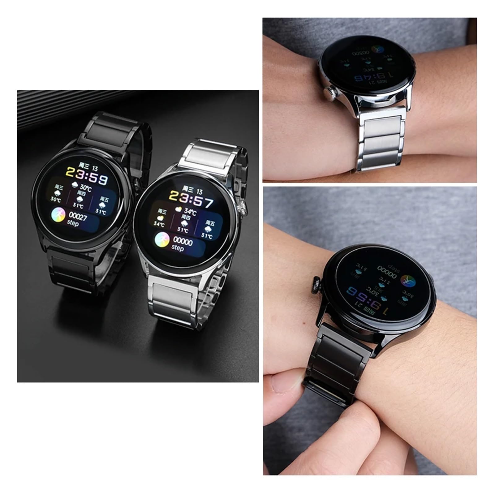 Compatible avec Le Bracelet de Montre GT2 GT3 Watch 3pro Bracelet en Acier à Absorption magnétique Ceinture en Acier Inoxydable(Black,20mm)
