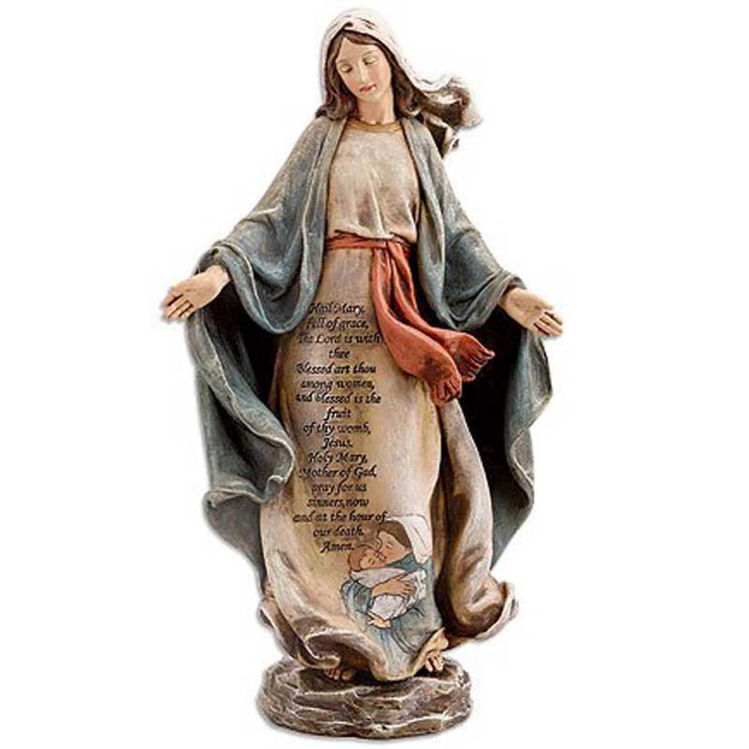 Figurine de la Foi catholique Hail Mary en résine de pierre 30,5 cm artisanale