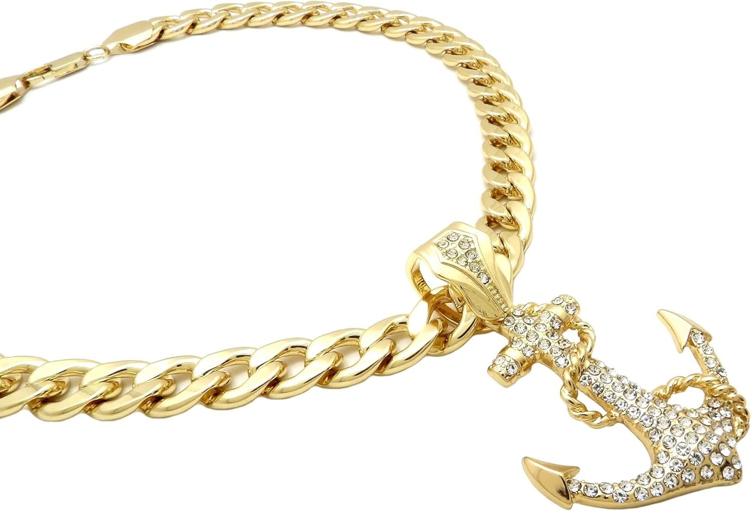 SJ ICED Out Navy Anchor Pendant 11mm/20 Cuban Chain Hip HOP Necklace RC3380