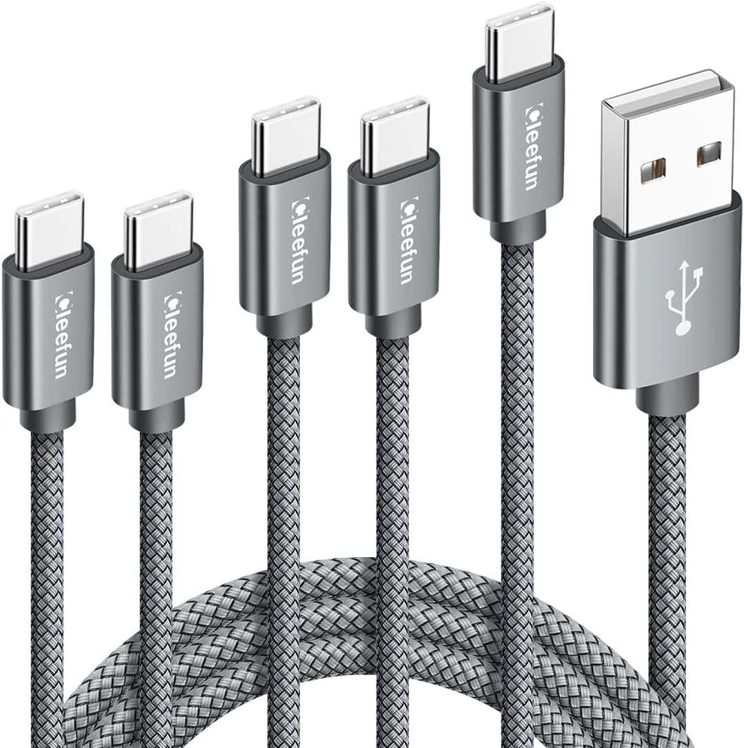CLEEFUN USB C Cable, USB to USB C Cable, [5 Pack, 3/3/6/6/10 ft] Type C Charger Cable Fast Charging for iPhone 17 16 15 Pro Max Plus Air, for Samsung Galaxy S25 S24 S23 S22 S21 S20 S10 A17 A16 A15