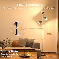 Vista 7 de SIBRILLE 36W LED Tree Floor Lamp, Dimmable Tall Standing Lamp with Remote & Touch Control, 4 Color Temperatures Bright Floor Lamp, 3 Rotatable Light