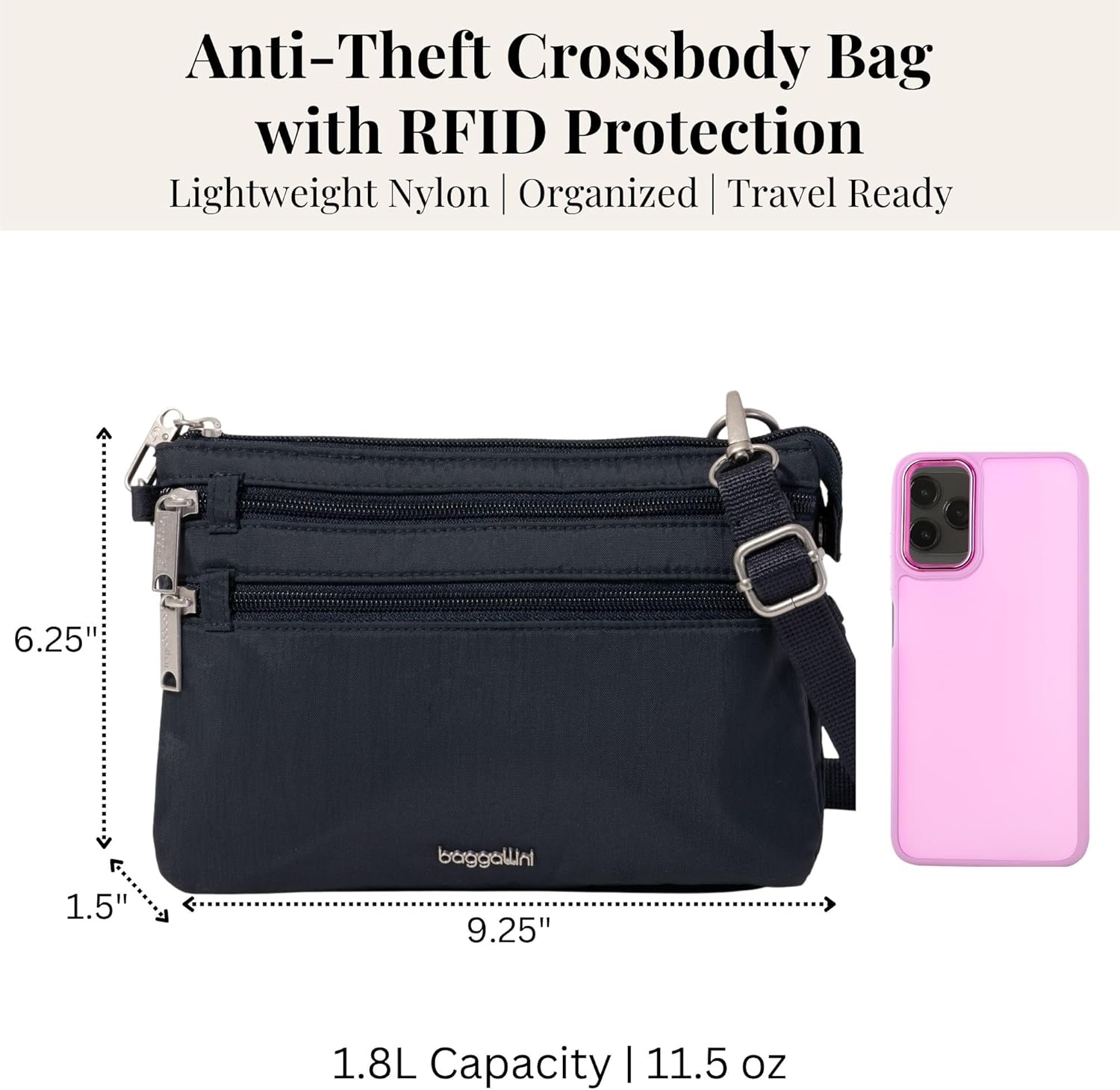Securtex Anti-Theft Stash Crossbody - 9.25"x 6.25" Travel Safe Bag w/Locking Zippers