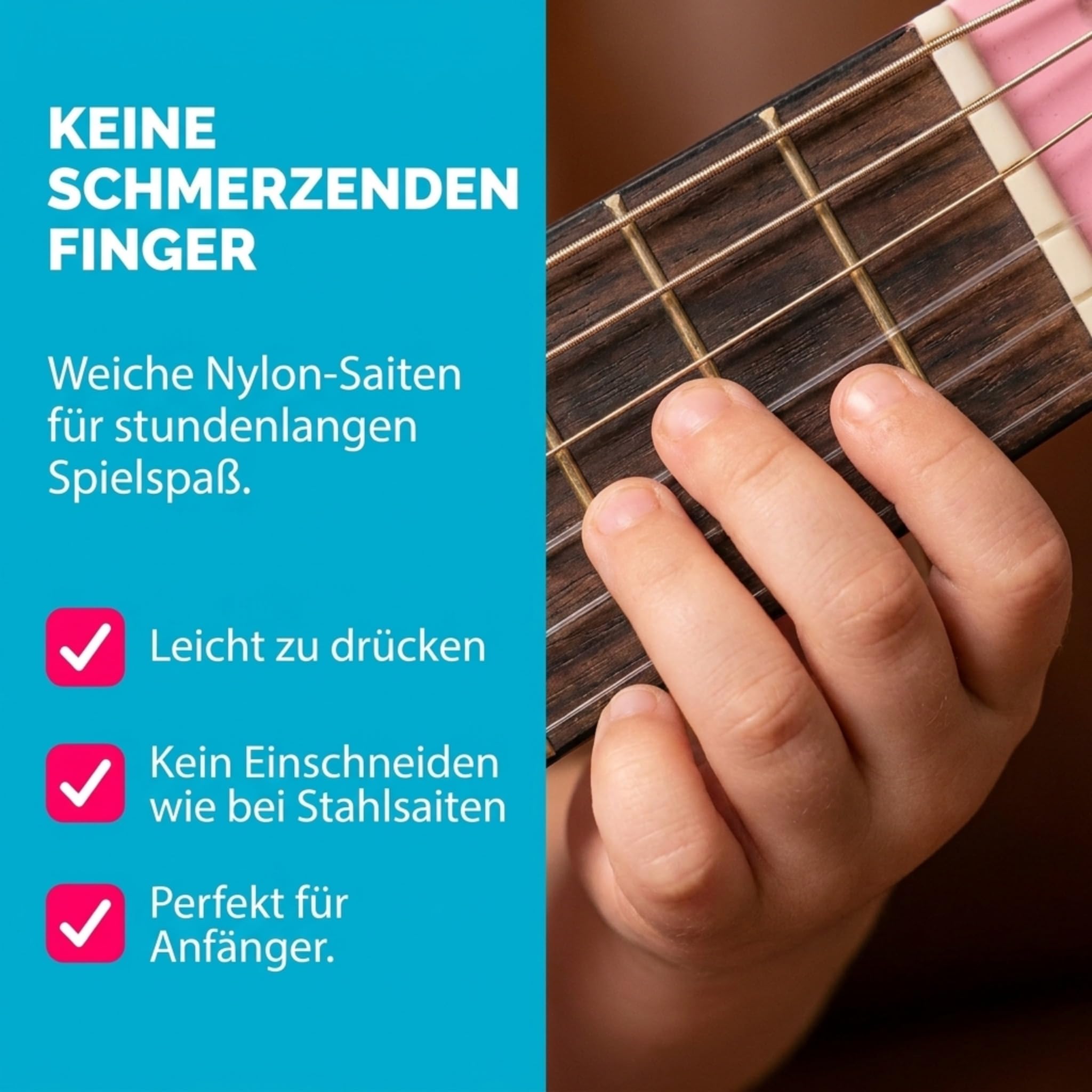 Music Alley MA-51 30 Zoll Junior Klassikgitarre für Kinder, Akustikgitarre mit Nylonsaiten, Tragetasche und Online-Unterricht, Rosa