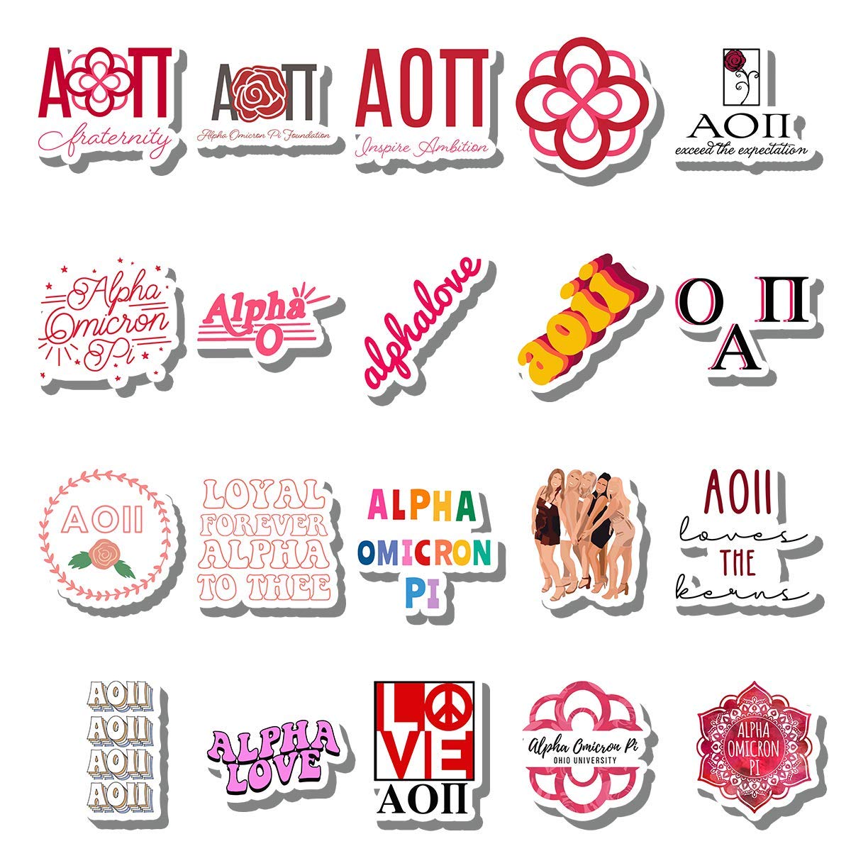 20 Pcs Stickers Pack AOII Aesthetic Vinyl Colorful Waterproof for Water Bottle Laptop Bumper Car Bike Luggage Guitar Skateboard
