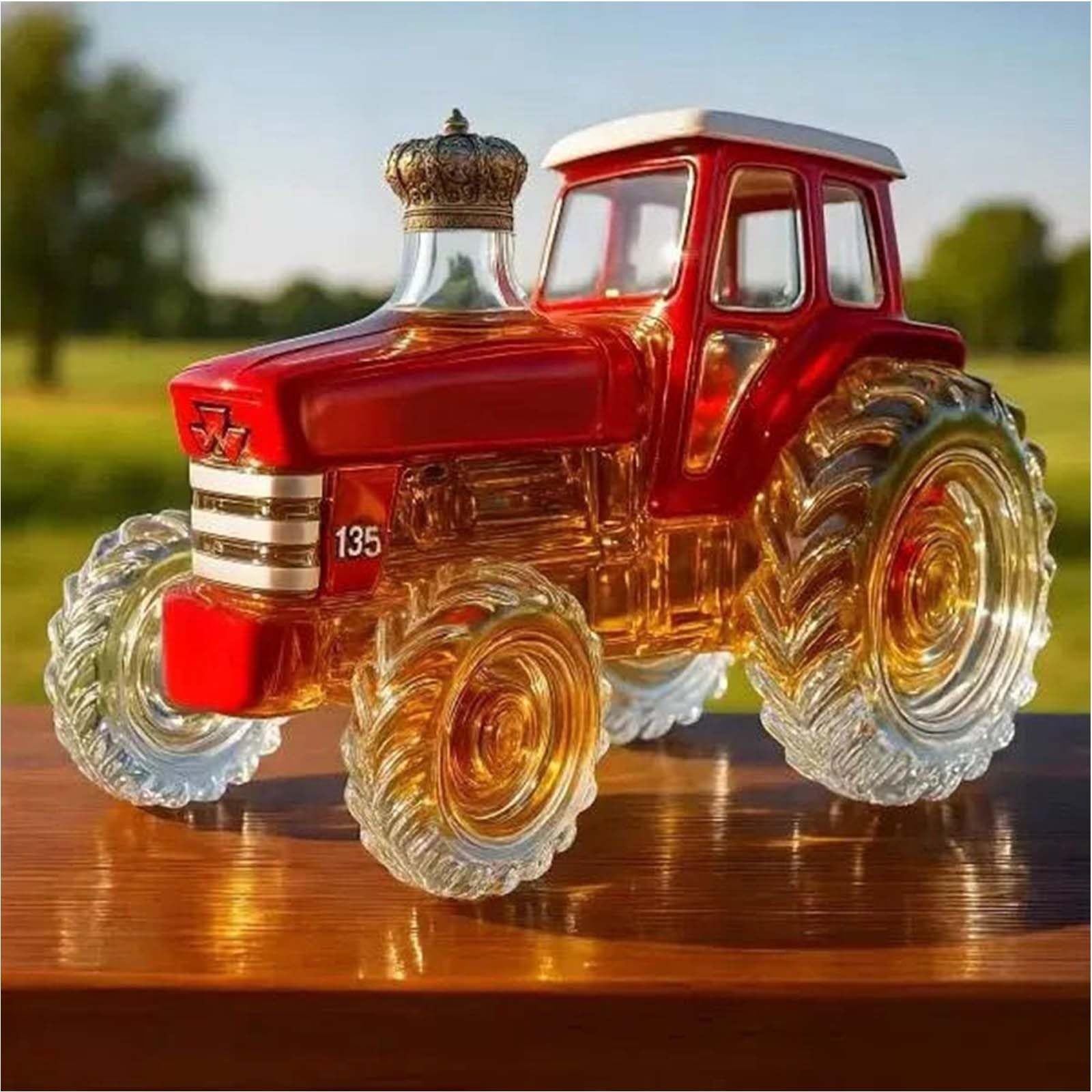 Ydzyffs Red 300Ml Whiskey Decanter Wine Bottles Art Statue Figurine - 3D Tractor Shaped Whiskeys Wine Bottle, Creative Leak-Proof Empty Wine Bottles Dispenser, Car Shaped Whiskeys Decanter(Red)