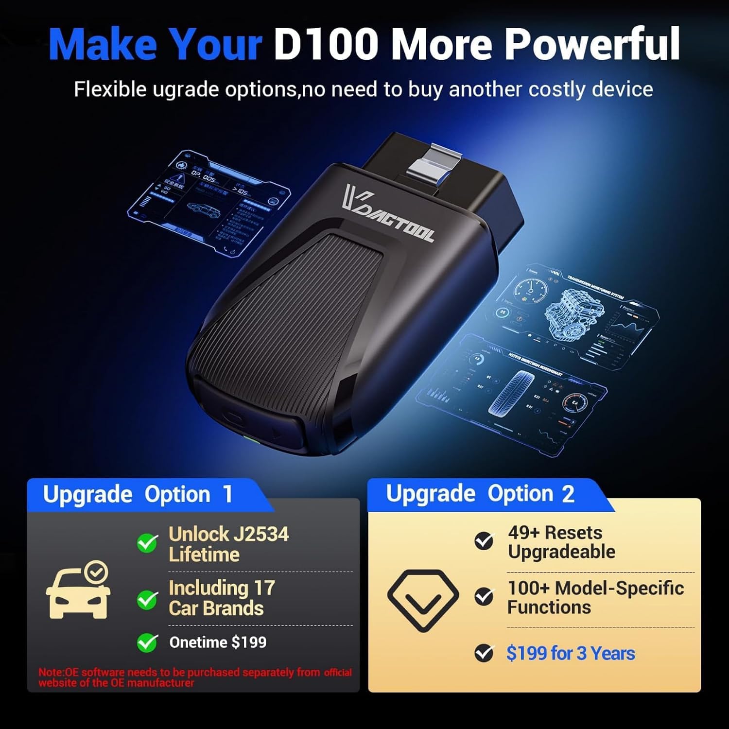 Diagnosegerät Auto Bluetooth VDIAGTOOL D100, Vollsystem Bidirektionales OBD2 Diagnosegerät mit 17+ Reset, Lebenslange Updates Auslesegerät Auto für Android & iOS, FCA & CAN-FD Fahrzeug Kfz OBD Scanner