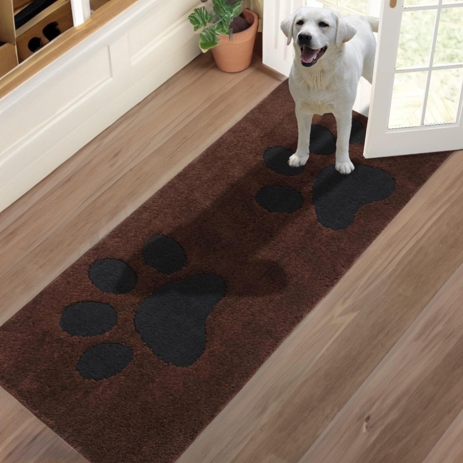 Oiilores Dirt Trapper Door Mat Indoor 80 x 178 cm, Non-Slip Washable Rug, Low-Profile Inside Doormats for Entryway, Super Absorbent Dog Mats for Muddy Paws, Brown