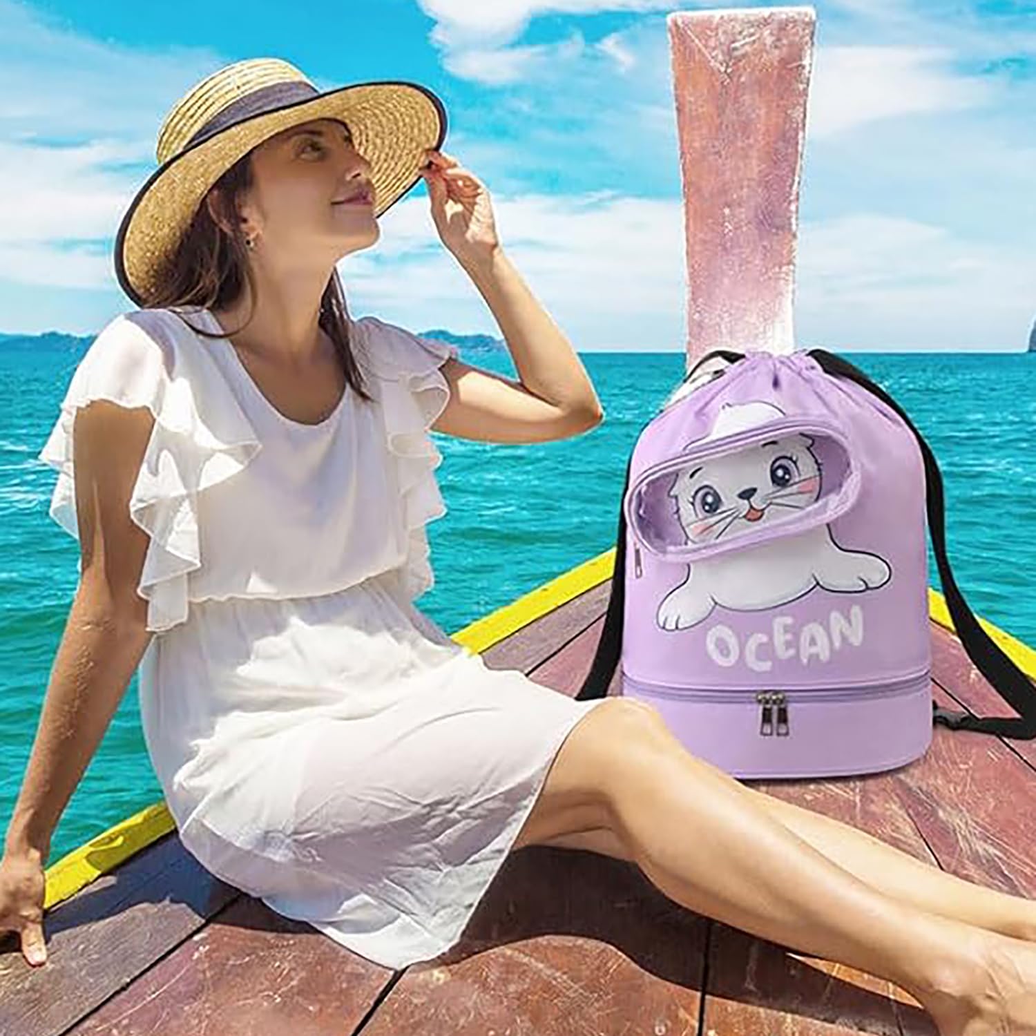 Mochila con Cordón para Niños Mochila de Cuerdas Impermeable Bolsa de Natación Grande Bolsa de Deporte con Compartimento para Acampar, Montar, Senderismo, Rafting