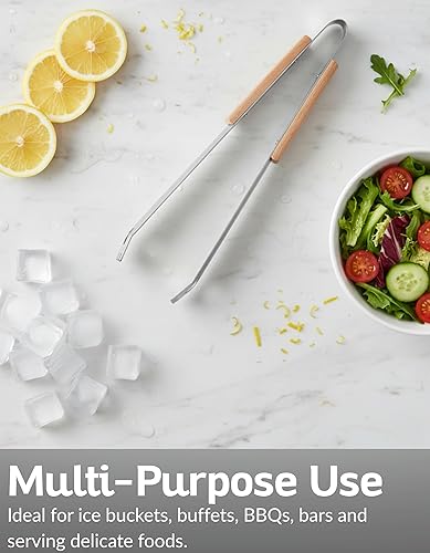 Miniatura 5 de Pinzas para servir de acero inoxidable de 13.5 pulgadas con mango de madera, diseño elegante para hielo, barbacoa, ensalada o bufé, pinzas de cocina
