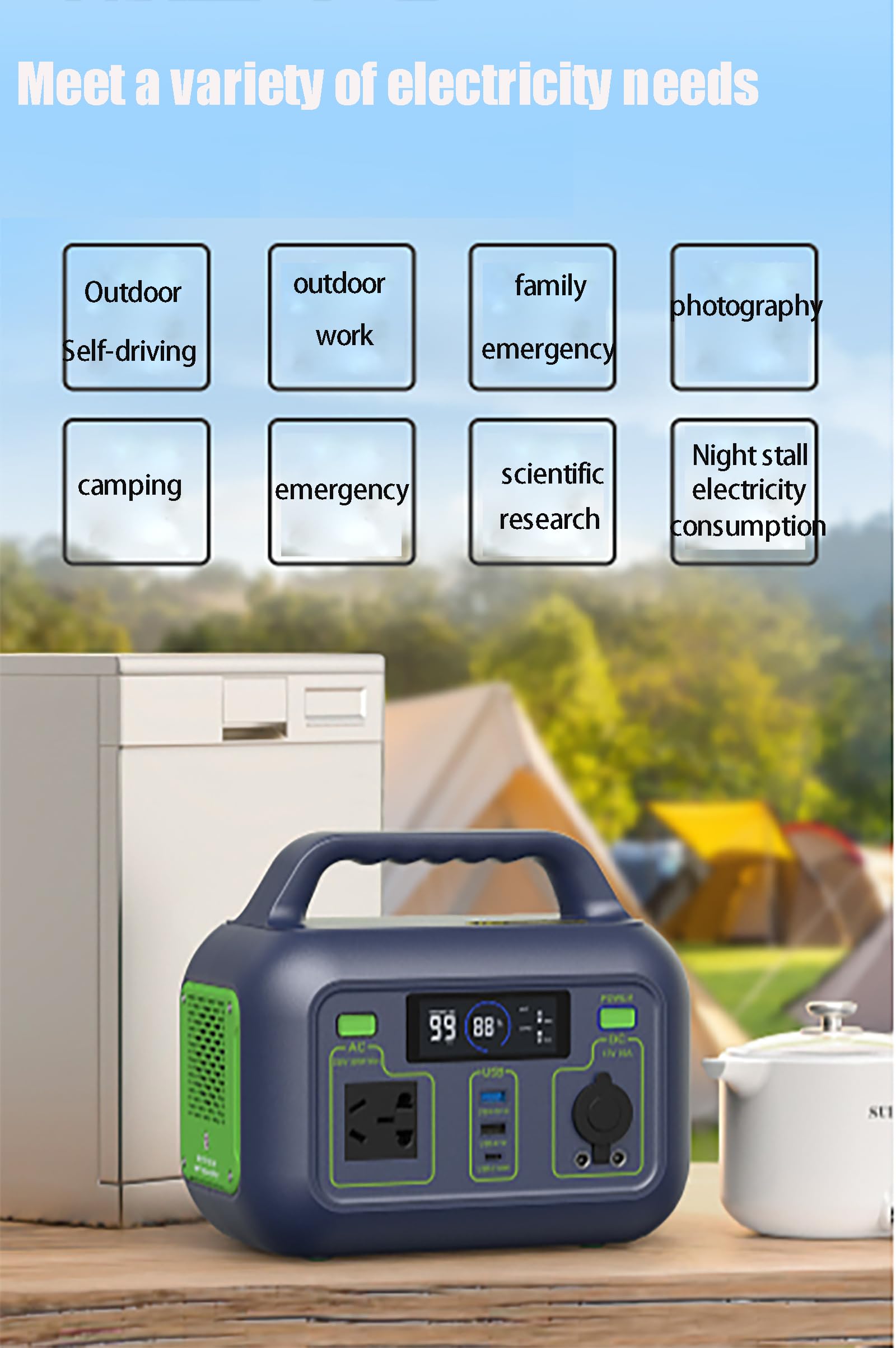 Centrale électrique Portable 300 W/288 Wh, Batterie Externe avec Prise Secteur, générateur Solaire avec LED pour Camping en Plein air, Secours d'urgence