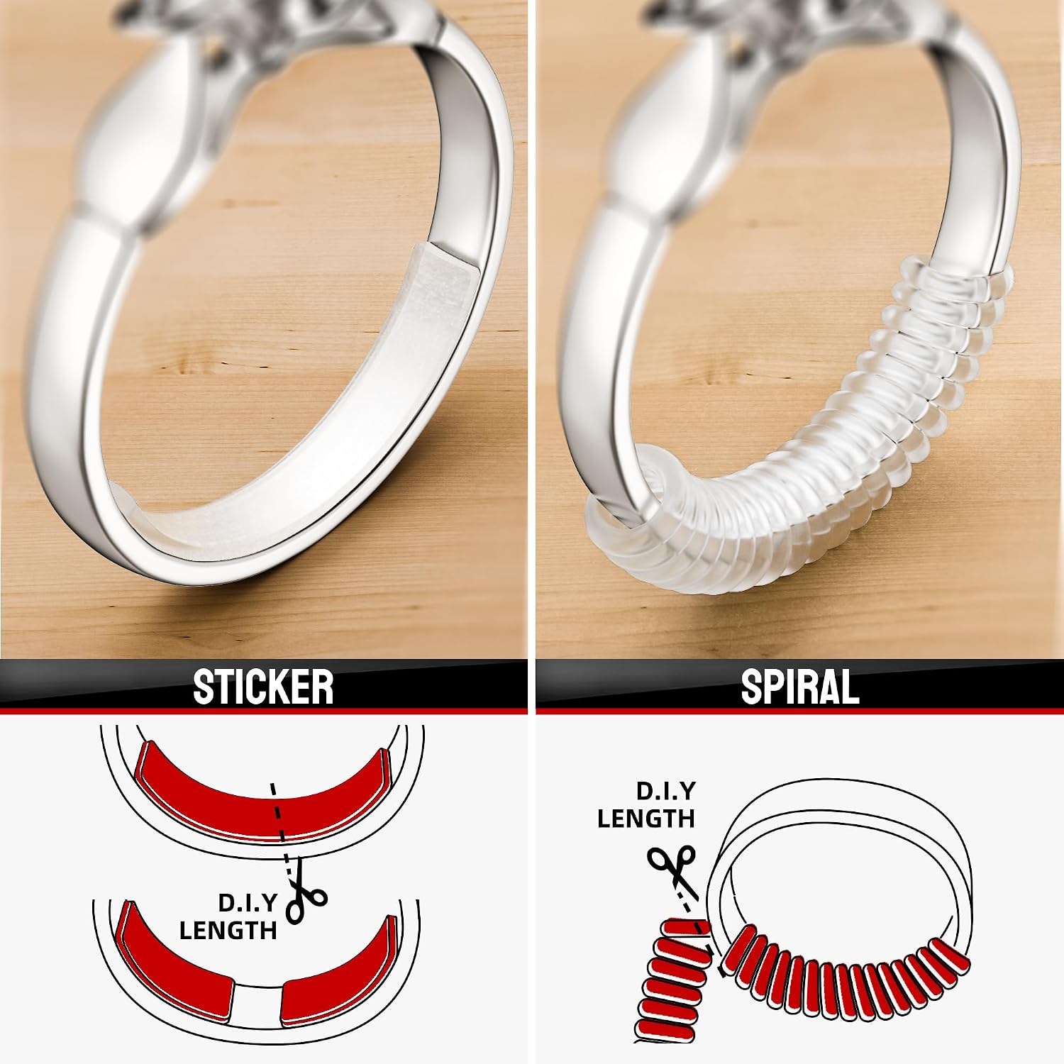 Ring Size Adjuster for Loose Rings - 99Pcs Invisible Ring Guard Set, Silicone Spiral Coils & Sizing Strips, Universal Ring Size Reducer Tightener for Women & Men, Clear Transparent