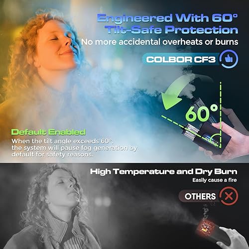 Miniatura 5 de COLBOR CF3 - Máquina de niebla portátil, mini máquina de humo de mano para fotografía con control remoto, pequeña nebulizadora con protección de