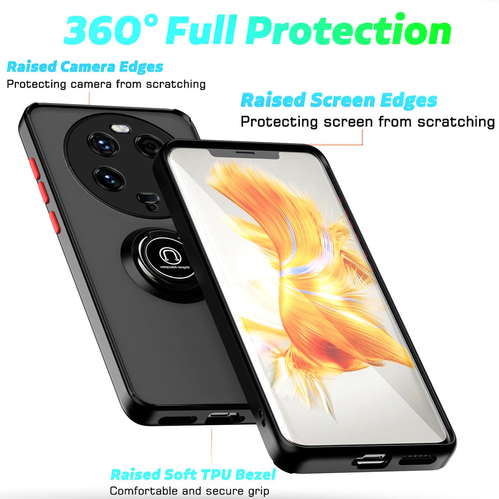 WOBURN Cover Xiaomi Mi 13: Protezione Antiurto Con Anello Girevole E Retro Traslucido - Nero/Rosso