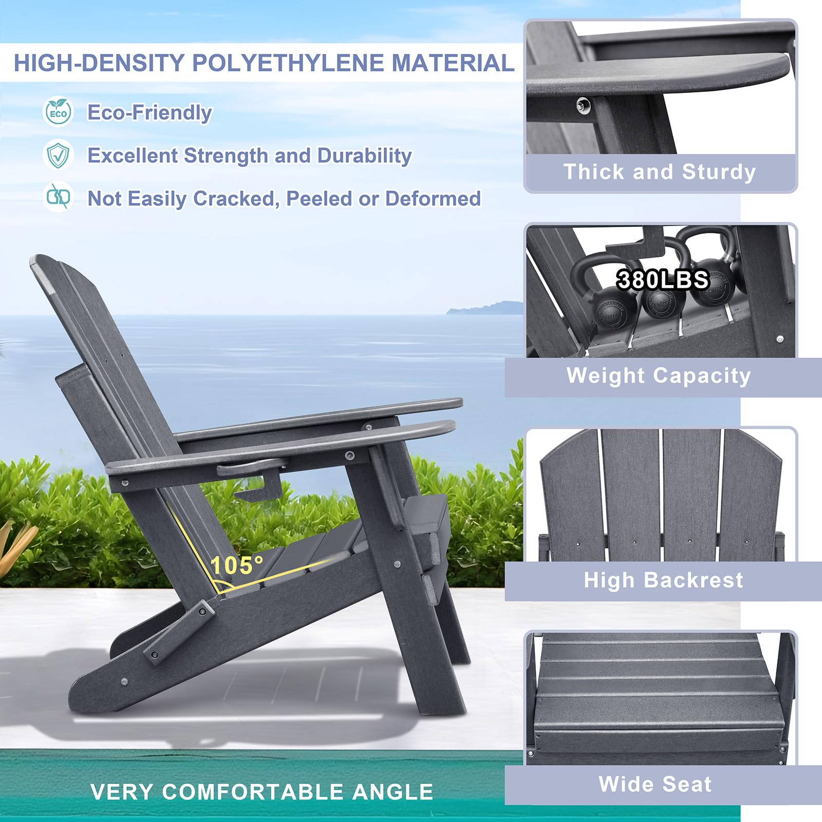 ART TO REAL ATR Adirondack Stuhl mit Getränkehalter,Klappbar Adirondack Chair Kunststoff,Wetterfester Gartenstuhl, Gartensessel aus Outdoor-Stuhl für Garten,Terrasse