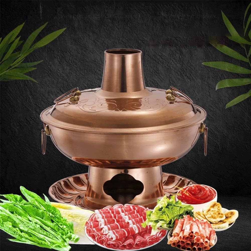 INUUXLG Traditional Chinese Copper Hot Pot, Vintage Shabu Hot Pot Shabu Pot Copper Hotpot Cooker Chinese Traditional Soup Pot Cookware Pan for 1-8 People Home taurant P