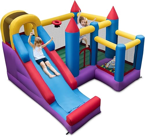 GLACER Castillo inflable 5 en 1, casa de salto gigante con tobogán para niños, borde de baloncesto y pared de escalada, gorila para interiores y