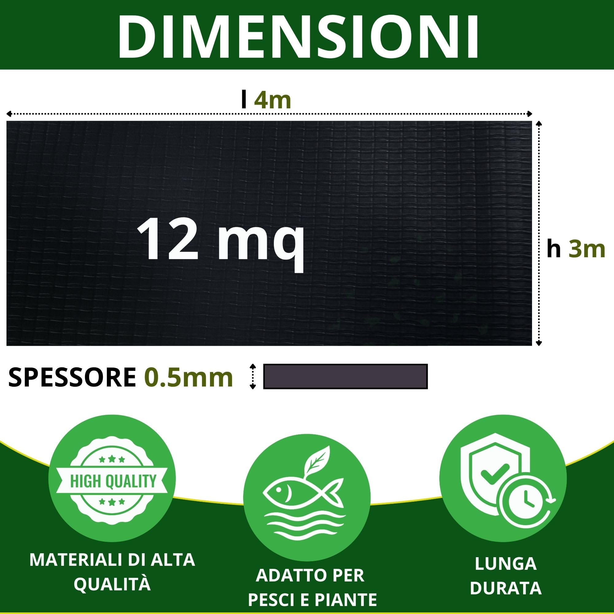 Telo per Laghetto da Giardino in PVC Flessibile Resistente agli Strappi per Piscine Fontane Cascate Telone Impermeabile per Esterno Dimensione Telo PVC 3 x 4 Spessore 5 mm Nero Heissner
