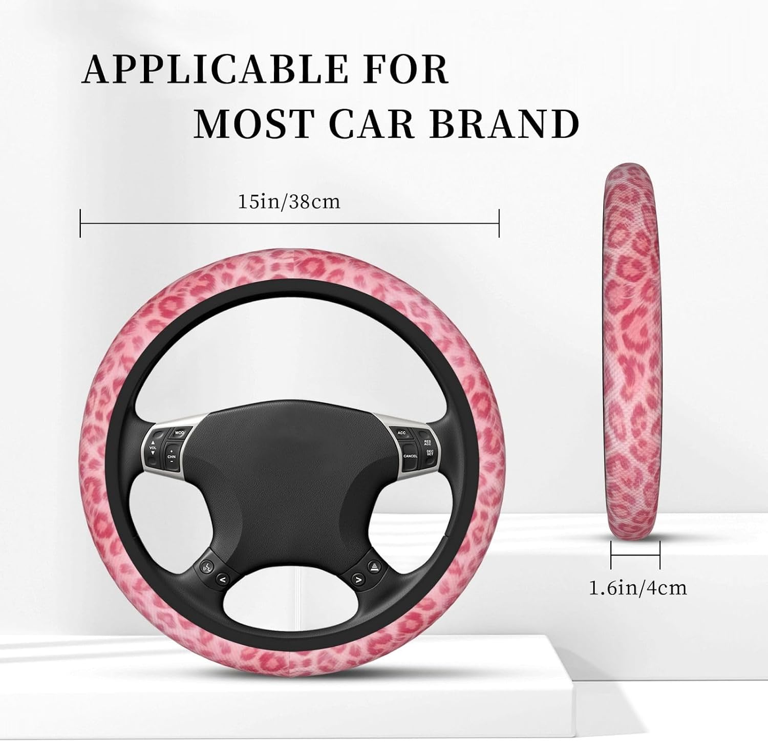Pink Leopard Steering Wheel Cover - Pink Leopard Steering Wheel Protector Neoprene 15Inch Car Accessories 2 Pcs Car Coasters for Women Men