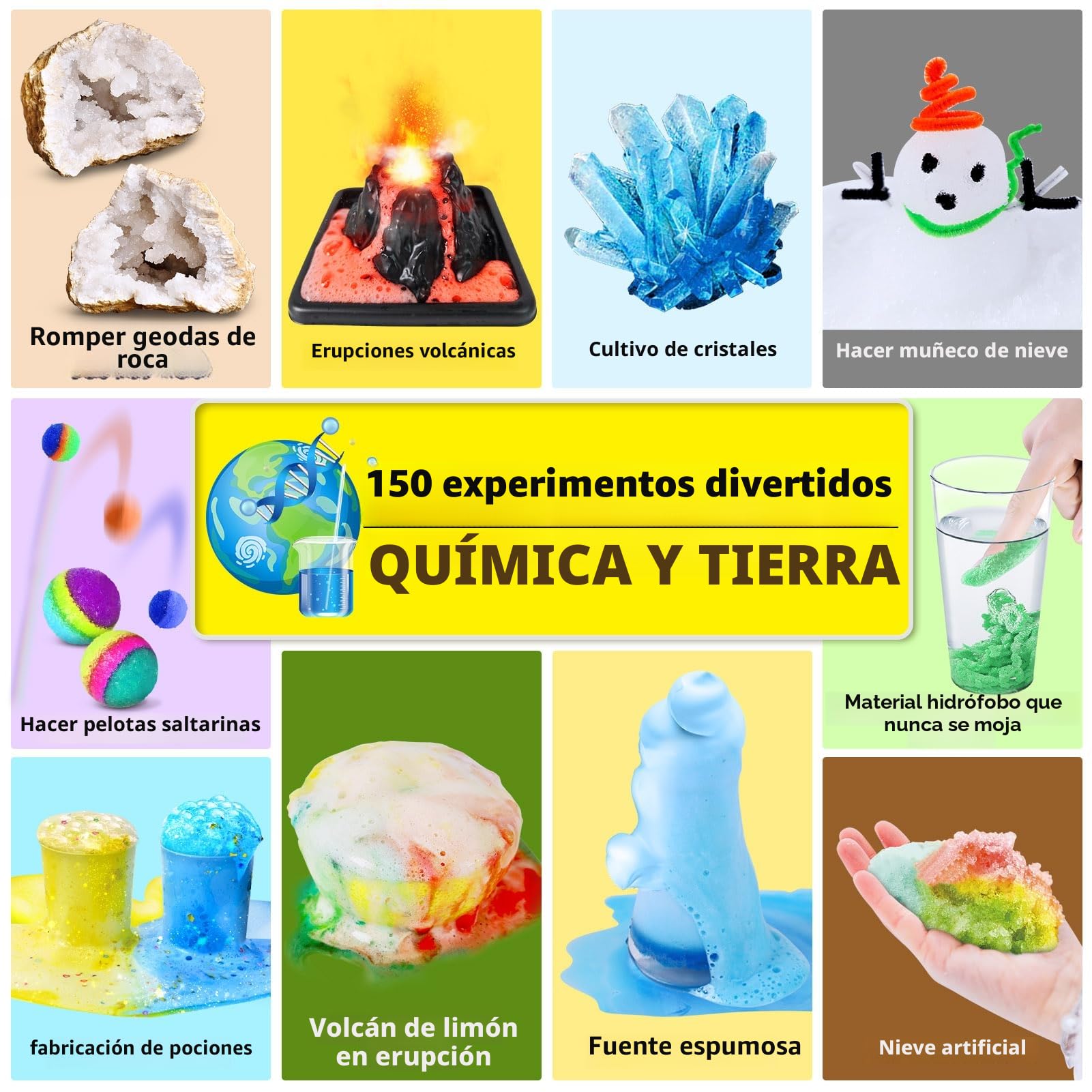 UNGLINGA 150 Kit de Experimentos Científicos para Niños, Juguete Stem Educativo Científicos, Químico Laboratorio Set, Ideas de Regalo de cumpleaños, Erupcion Volcán