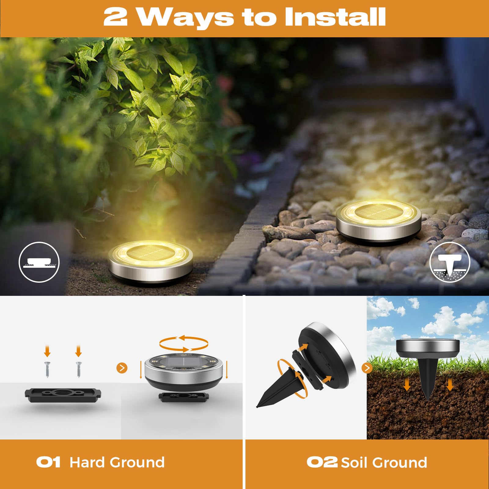 vighep Solar Lights Outdoor Garden, 24 Pack Super Bright Led Solar Ground Lights, IP65 Waterproof Disk Light - Image 4