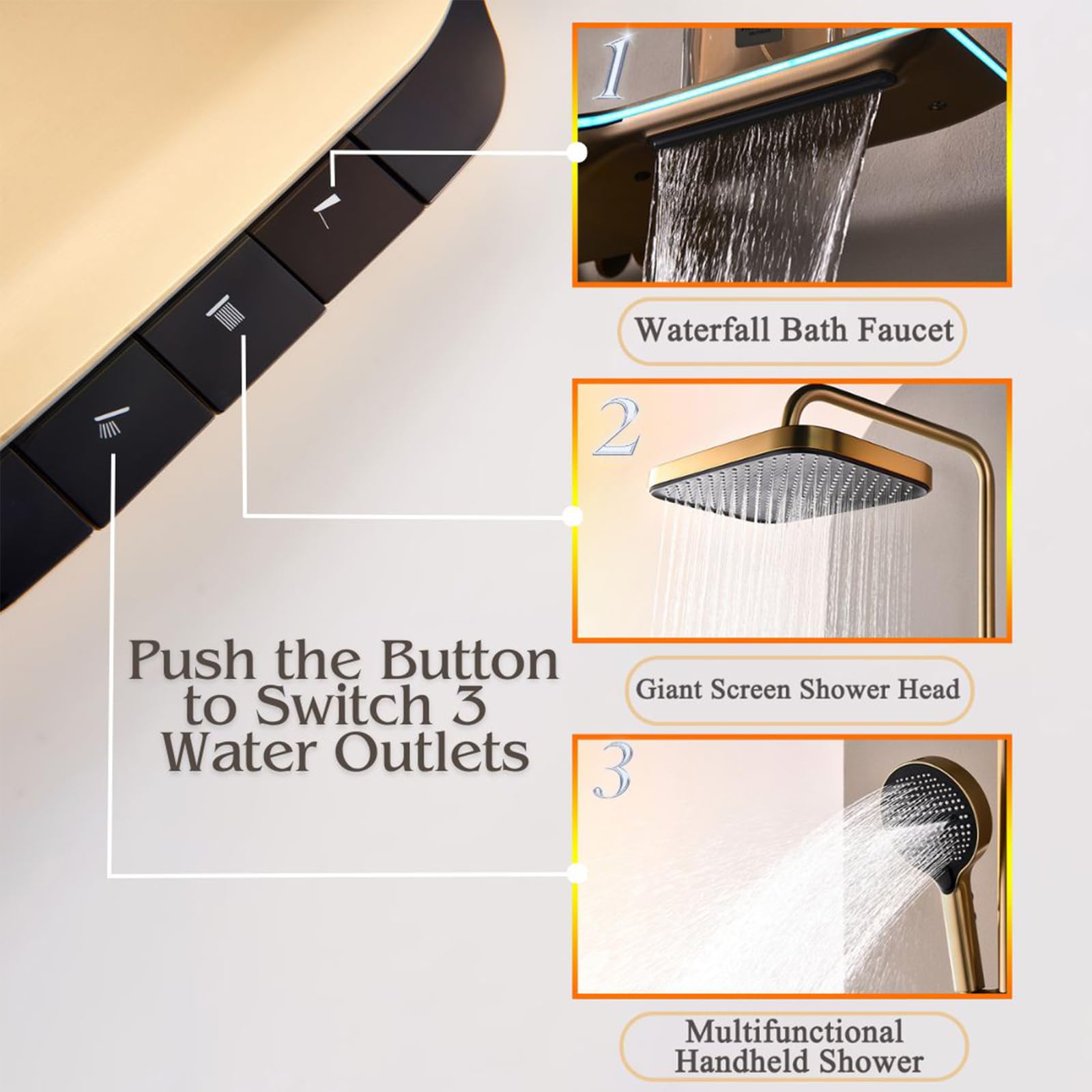 Brushed Elh Digital RShower System Kompletny zestaw armatury prysznicowej z głowicą prysznicową ręczną i wodospadową wanną dla najlepszych wrażeń spa