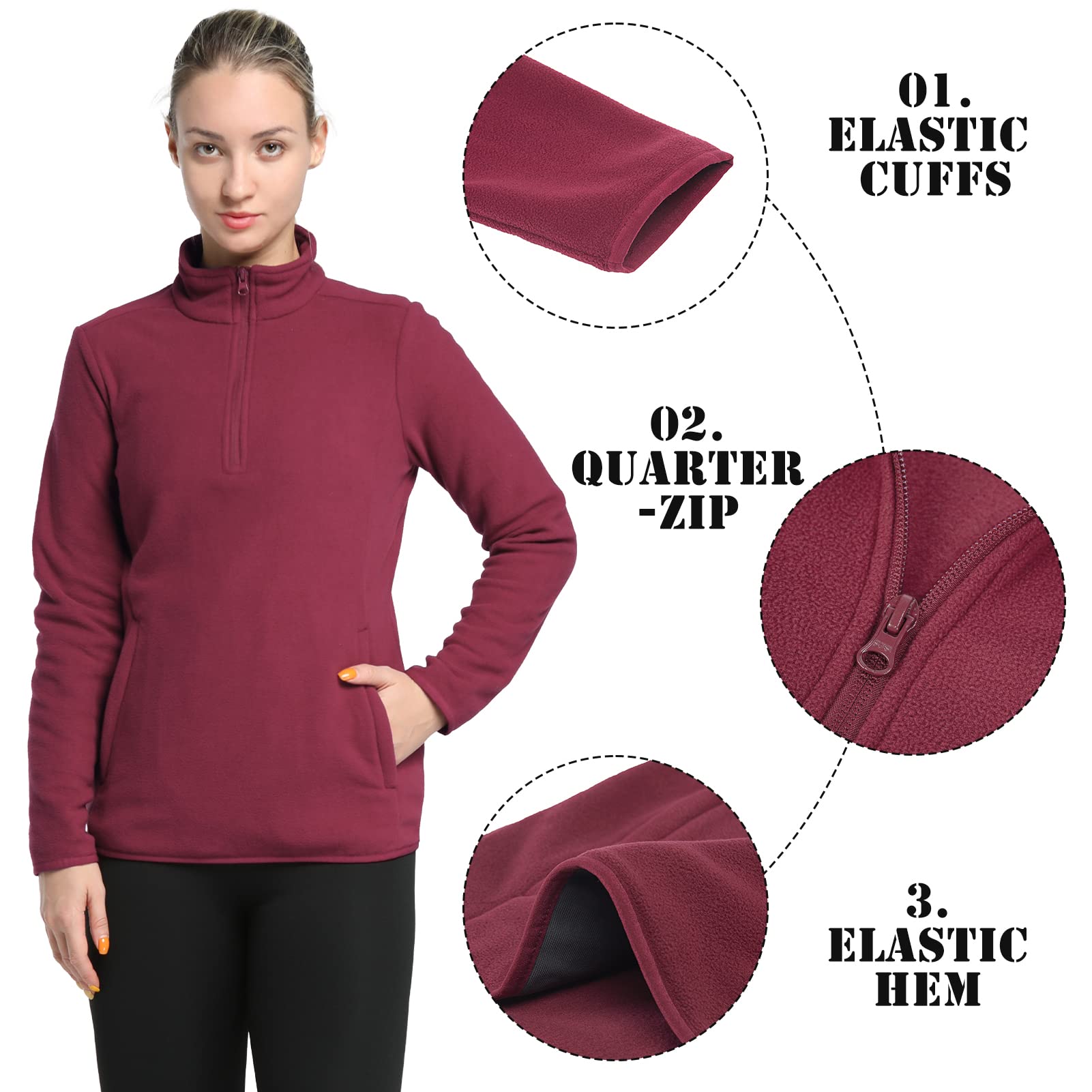 33,000ft Damen Fleece Pullover mit Halbreißverschluss Fleeceshirt Winter Warm Ski-Pullover Microfleece Atmungsaktiv Fleecepulli für Reisen Wandern Skifahren